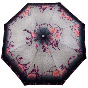 Серый зонт с цветами, в три сложения, Banders, полуавтомат, арт.952-1